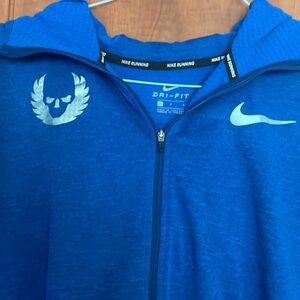 Nike running - mens long sleeve zip up jacket with hood- color blue - like new